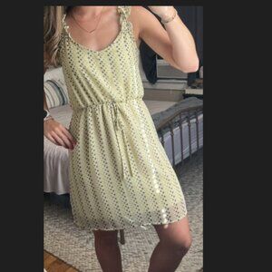 Yellow with grey dots dress